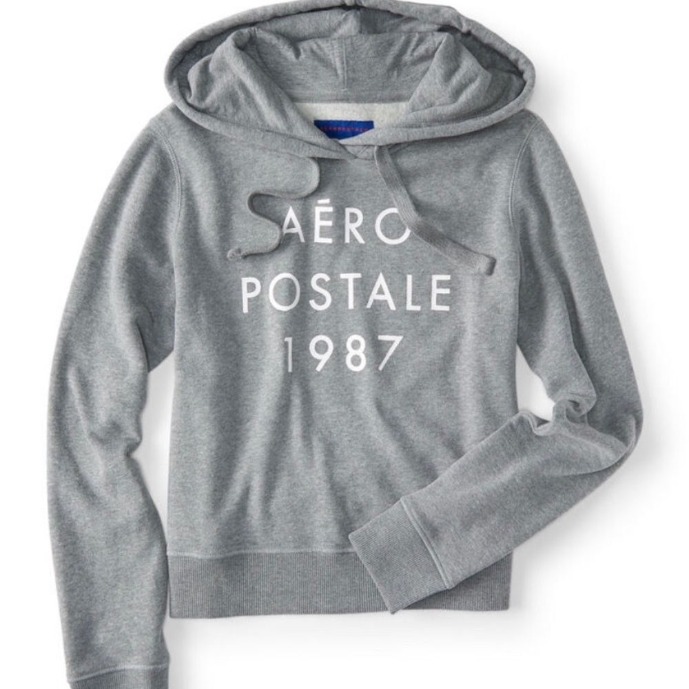 Grey Aeropostale 1987 cropped Pullover Hoodie